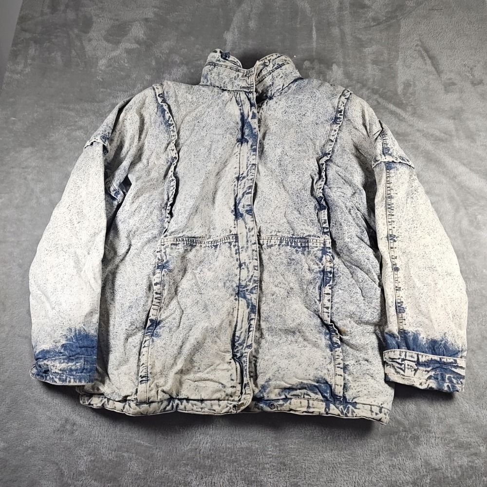 Vintage Andy Johns Denim Jacket Womens Small Blue Acid Wash Quilted 80s Relaxed
